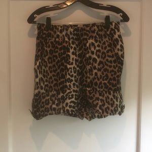 Ganni Leopard Print silk & linen blend shorts